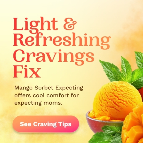 Advertisement: Light & refreshing cravings fix — Mango Sorbet Expecting.